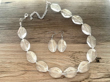 Load image into Gallery viewer, Glitter Infused Bubble Resin Statement Necklace Jewelry Set, Chunky Jewelry Big Beaded single Strand Necklace, bracelet earrings Silver