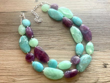 Load image into Gallery viewer, Sydney Seascape Statement Necklace, Silver mint green seafoam purple necklace, beaded chunky bib necklace, colorful island jewelry