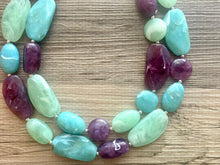 Load image into Gallery viewer, Sydney Seascape Statement Necklace, Silver mint green seafoam purple necklace, beaded chunky bib necklace, colorful island jewelry