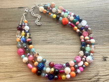 Load image into Gallery viewer, Rainbow Confetti Statement Necklace, chunky multi-strand jewelry, yellow pink colorful necklace, silver jewelry, neon jewelry green Pearl