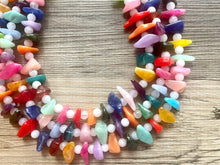 Load image into Gallery viewer, Triple Rainbow Chip Beaded Necklace, Colorful Jewelry, Chunky statement necklace, rainbow jewelry, rainbow baby confetti white ombré