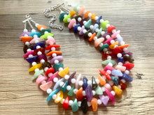 Load image into Gallery viewer, Triple Rainbow Chip Beaded Necklace, Colorful Jewelry, Chunky statement necklace, rainbow jewelry, rainbow baby confetti white ombré