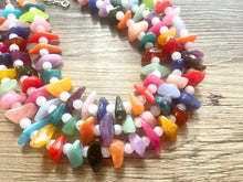 Load image into Gallery viewer, Triple Rainbow Chip Beaded Necklace, Colorful Jewelry, Chunky statement necklace, rainbow jewelry, rainbow baby confetti white ombré