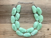 Load image into Gallery viewer, Big Bead Mint Jewelry Set, Necklace Double Strand Statement Jewelry, mint earrings, light green Chunky bib bridesmaid, bubble jewelry