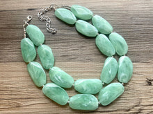 Load image into Gallery viewer, Big Bead Mint Jewelry Set, Necklace Double Strand Statement Jewelry, mint earrings, light green Chunky bib bridesmaid, bubble jewelry
