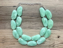 Load image into Gallery viewer, Big Bead Mint Jewelry Set, Necklace Double Strand Statement Jewelry, mint earrings, light green Chunky bib bridesmaid, bubble jewelry