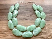 Load image into Gallery viewer, Big Bead Mint Jewelry Set, Necklace Double Strand Statement Jewelry, mint earrings, light green Chunky bib bridesmaid, bubble jewelry
