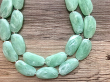 Load image into Gallery viewer, Big Bead Mint Jewelry Set, Necklace Double Strand Statement Jewelry, mint earrings, light green Chunky bib bridesmaid, bubble jewelry