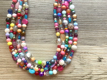 Load image into Gallery viewer, Rainbow Confetti Statement Necklace, chunky multi-strand jewelry, yellow pink colorful necklace, silver jewelry, neon jewelry green Pearl