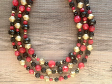 Load image into Gallery viewer, Black & Gold Cranberry Chunky Statement Necklace, black gold beaded jewelry, Multi Strand Bib Necklace, Beaded necklace, black necklace