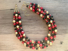 Load image into Gallery viewer, Black & Gold Cranberry Chunky Statement Necklace, black gold beaded jewelry, Multi Strand Bib Necklace, Beaded necklace, black necklace