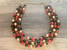 Load image into Gallery viewer, Black & Gold Cranberry Chunky Statement Necklace, black gold beaded jewelry, Multi Strand Bib Necklace, Beaded necklace, black necklace