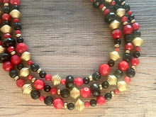 Load image into Gallery viewer, Black & Gold Cranberry Chunky Statement Necklace, black gold beaded jewelry, Multi Strand Bib Necklace, Beaded necklace, black necklace