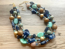 Load image into Gallery viewer, Royal Engagement Chunky Statement Necklace, gold bib necklace, tan champagne blue green, wedding bridesmaid chunky neutral