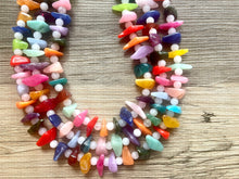 Load image into Gallery viewer, Triple Rainbow Chip Beaded Necklace, Colorful Jewelry, Chunky statement necklace, rainbow jewelry, rainbow baby confetti white ombré