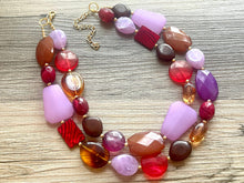 Load image into Gallery viewer, Lavender Jazz Statement Necklace, chunky bib beaded jewelry, eggplant necklace, light purple beaded purple jewelry, tan lavender champagne