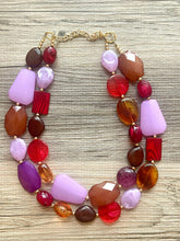 Load image into Gallery viewer, Lavender Jazz Statement Necklace, chunky bib beaded jewelry, eggplant necklace, light purple beaded purple jewelry, tan lavender champagne