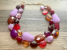 Load image into Gallery viewer, Lavender Jazz Statement Necklace, chunky bib beaded jewelry, eggplant necklace, light purple beaded purple jewelry, tan lavender champagne