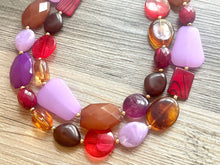 Load image into Gallery viewer, Lavender Jazz Statement Necklace, chunky bib beaded jewelry, eggplant necklace, light purple beaded purple jewelry, tan lavender champagne