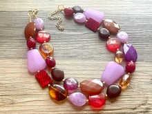 Load image into Gallery viewer, Lavender Jazz Statement Necklace, chunky bib beaded jewelry, eggplant necklace, light purple beaded purple jewelry, tan lavender champagne