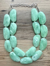 Load image into Gallery viewer, Big Bead Mint Jewelry Set, Necklace Double Strand Statement Jewelry, mint earrings, light green Chunky bib bridesmaid, bubble jewelry