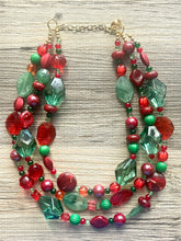 Load image into Gallery viewer, Merry Christmas Necklace, Red & Green Holiday Jewelry, Christmas Jewelry, Red Green Jewelry, Beaded Christmas Gift Present