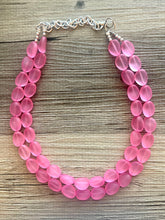 Load image into Gallery viewer, Cotton Candy Chunky Statement Necklace & Stretch Bracelet set, Double Strand Beaded Jewelry, Blush Pink jewelry bridesmaid silver jelly bean