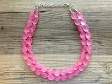 Load image into Gallery viewer, Cotton Candy Chunky Statement Necklace & Stretch Bracelet set, Double Strand Beaded Jewelry, Blush Pink jewelry bridesmaid silver jelly bean
