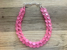 Load image into Gallery viewer, Cotton Candy Chunky Statement Necklace & Stretch Bracelet set, Double Strand Beaded Jewelry, Blush Pink jewelry bridesmaid silver jelly bean