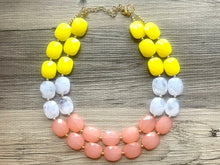 Load image into Gallery viewer, Sunshine & Sunsets Chunky Statement Necklace, coral white yellow beaded necklace, jewelry multi strand necklace pink peach