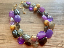 Load image into Gallery viewer, Singapore Neons chunky necklace, Wanderlust Collection beaded jewelry, resin beaded Ombré necklace, purple black gold resin