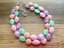 Load image into Gallery viewer, Charleston Rainbow Row chunky necklace, Wanderlust Collection beaded jewelry, resin beaded Ombré necklace, purple pink mint coral peach