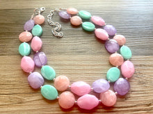 Load image into Gallery viewer, Charleston Rainbow Row chunky necklace, Wanderlust Collection beaded jewelry, resin beaded Ombré necklace, purple pink mint coral peach