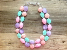 Load image into Gallery viewer, Charleston Rainbow Row chunky necklace, Wanderlust Collection beaded jewelry, resin beaded Ombré necklace, purple pink mint coral peach