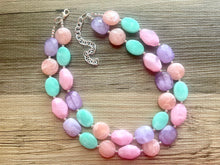 Load image into Gallery viewer, Charleston Rainbow Row chunky necklace, Wanderlust Collection beaded jewelry, resin beaded Ombré necklace, purple pink mint coral peach