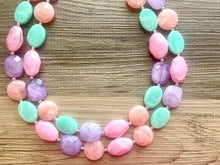 Load image into Gallery viewer, Charleston Rainbow Row chunky necklace, Wanderlust Collection beaded jewelry, resin beaded Ombré necklace, purple pink mint coral peach
