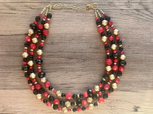 Load image into Gallery viewer, Black & Gold Cranberry Chunky Statement Necklace, black gold beaded jewelry, Multi Strand Bib Necklace, Beaded necklace, black necklace
