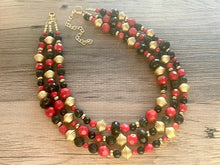Load image into Gallery viewer, Black & Gold Cranberry Chunky Statement Necklace, black gold beaded jewelry, Multi Strand Bib Necklace, Beaded necklace, black necklace