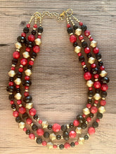 Load image into Gallery viewer, Black & Gold Cranberry Chunky Statement Necklace, black gold beaded jewelry, Multi Strand Bib Necklace, Beaded necklace, black necklace