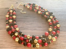 Load image into Gallery viewer, Black & Gold Cranberry Chunky Statement Necklace, black gold beaded jewelry, Multi Strand Bib Necklace, Beaded necklace, black necklace