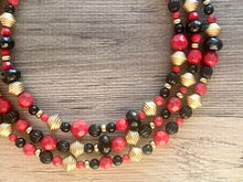 Load image into Gallery viewer, Black & Gold Cranberry Chunky Statement Necklace, black gold beaded jewelry, Multi Strand Bib Necklace, Beaded necklace, black necklace