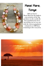 Load image into Gallery viewer, Masai Mara chunky necklace, Wanderlust Collection beaded jewelry, resin beaded Ombré necklace, tan champagne coral peach
