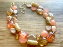 Load image into Gallery viewer, Masai Mara chunky necklace, Wanderlust Collection beaded jewelry, resin beaded Ombré necklace, tan champagne coral peach
