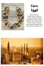 Load image into Gallery viewer, Cairo chunky necklace, Gold & Black Wanderlust Collection beaded jewelry, resin beaded necklace, neutral necklace, white wood tan
