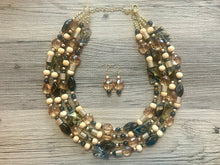 Load image into Gallery viewer, Cairo chunky necklace, Gold & Black Wanderlust Collection beaded jewelry, resin beaded necklace, neutral necklace, white wood tan