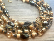Load image into Gallery viewer, Cairo chunky necklace, Gold & Black Wanderlust Collection beaded jewelry, resin beaded necklace, neutral necklace, white wood tan