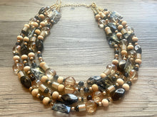 Load image into Gallery viewer, Cairo chunky necklace, Gold & Black Wanderlust Collection beaded jewelry, resin beaded necklace, neutral necklace, white wood tan