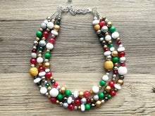 Load image into Gallery viewer, Merry Christmas Necklace, Red & Green Holiday Jewelry, Christmas Jewelry, Gold silver Jewelry, Beaded Christmas Gift Present