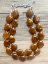 Load image into Gallery viewer, Hot Chocolate Brown Chunky Statement Necklace, Big beaded jewelry, Double Strand Statement Necklace, Bib brown bridesmaid wedding praline