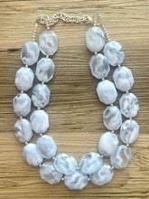 Load image into Gallery viewer, Sky Blue Double Strand Statement Necklace,  Chunky Periwinkle Oval Beaded Bib Jewelry earrings, blue jewelry set, baby blue jewelry